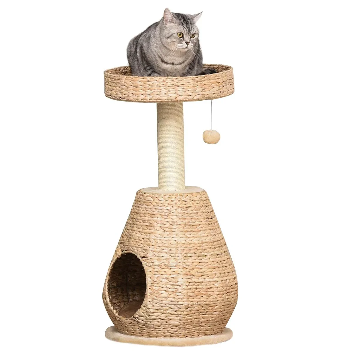 Katzenbaum Kratzbaum Kätzchen Möbel mit Katzenhöhle Ballspielzeug Sisal weiche Plüsch Höhe 82,5 cm Gelb - 2