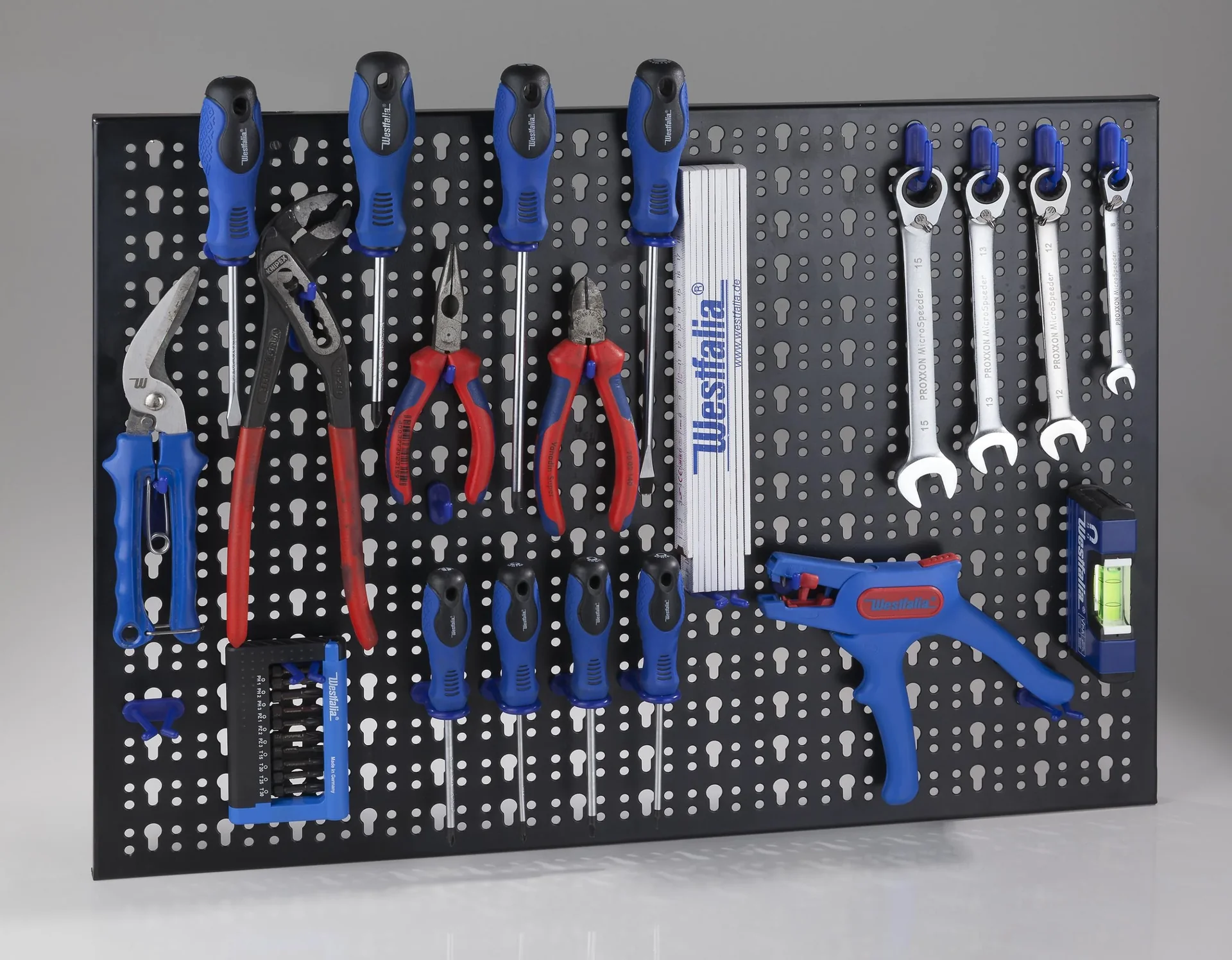 Lochplatten Werkzeugwand Metall mit 24 Gerätehaken - 1