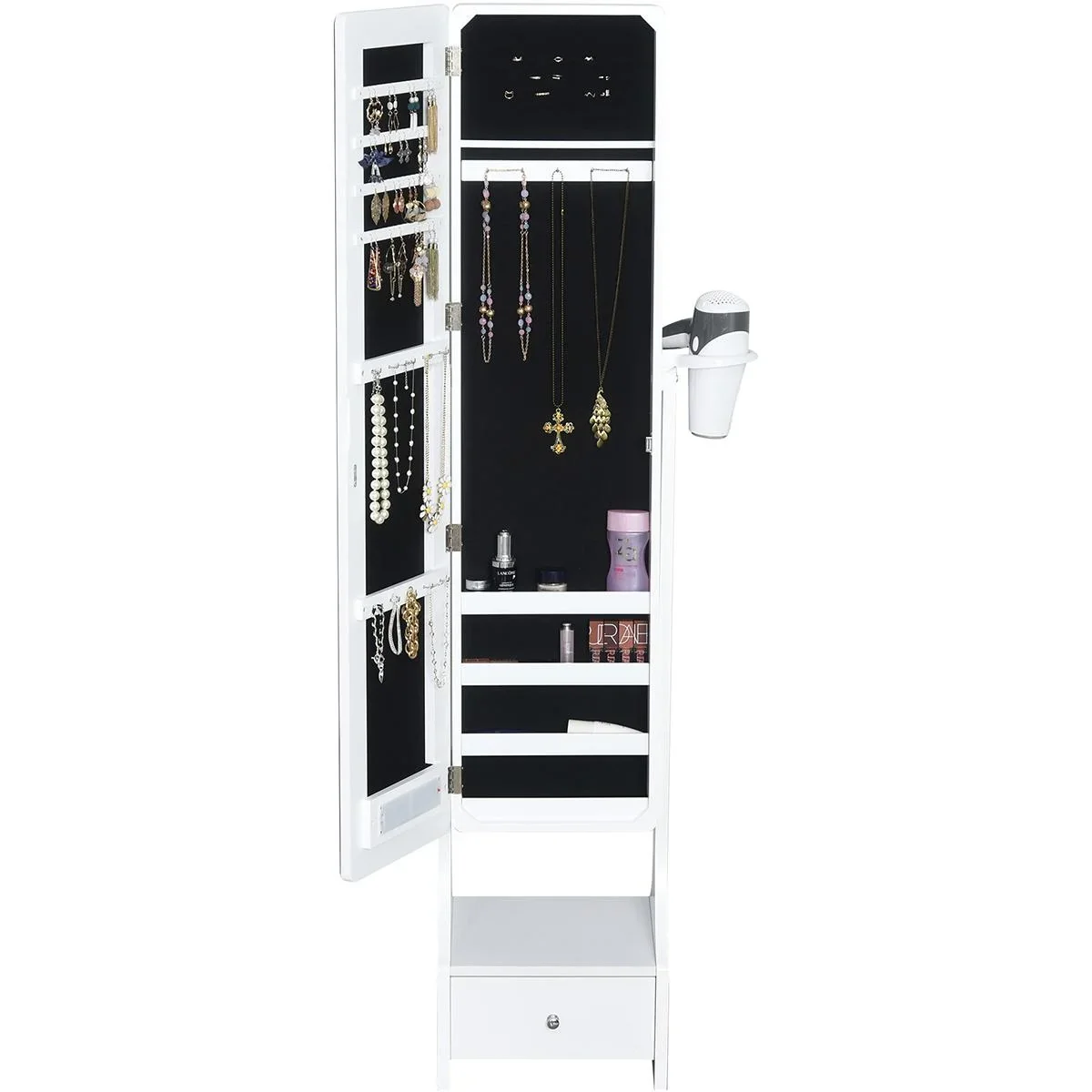 Led-Spiegel mit Schmuckschrank, weiß - 0