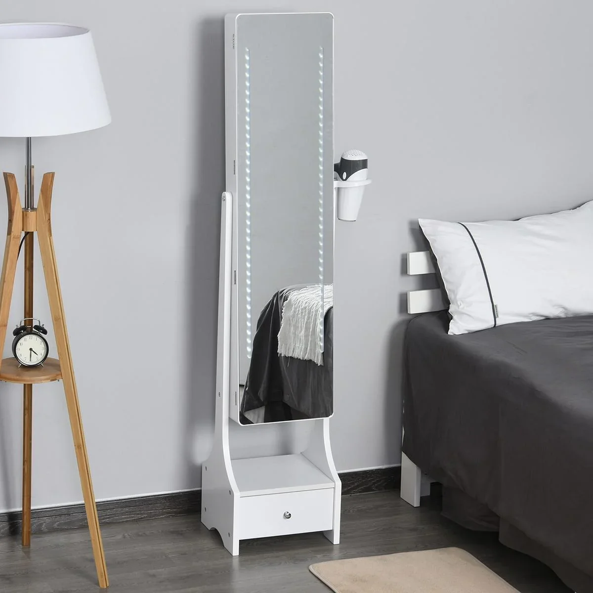 Led-Spiegel mit Schmuckschrank, weiß - 6