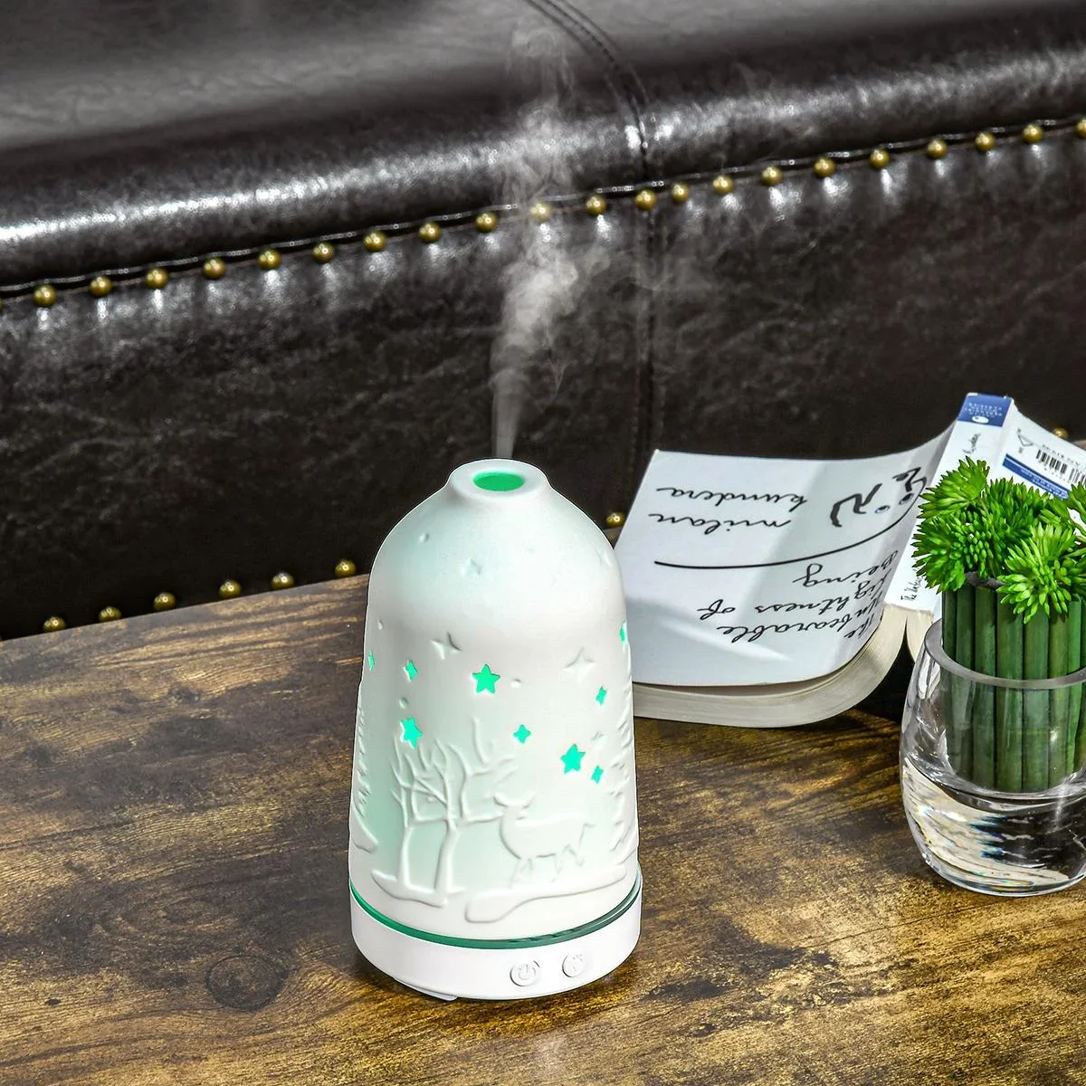 Aroma Diffuser Luftbefeuchter für ätherische Öle 7 Farben LED 2 Sprühnebel-Modi automatische Abschaltung Keramischer Dec - 1