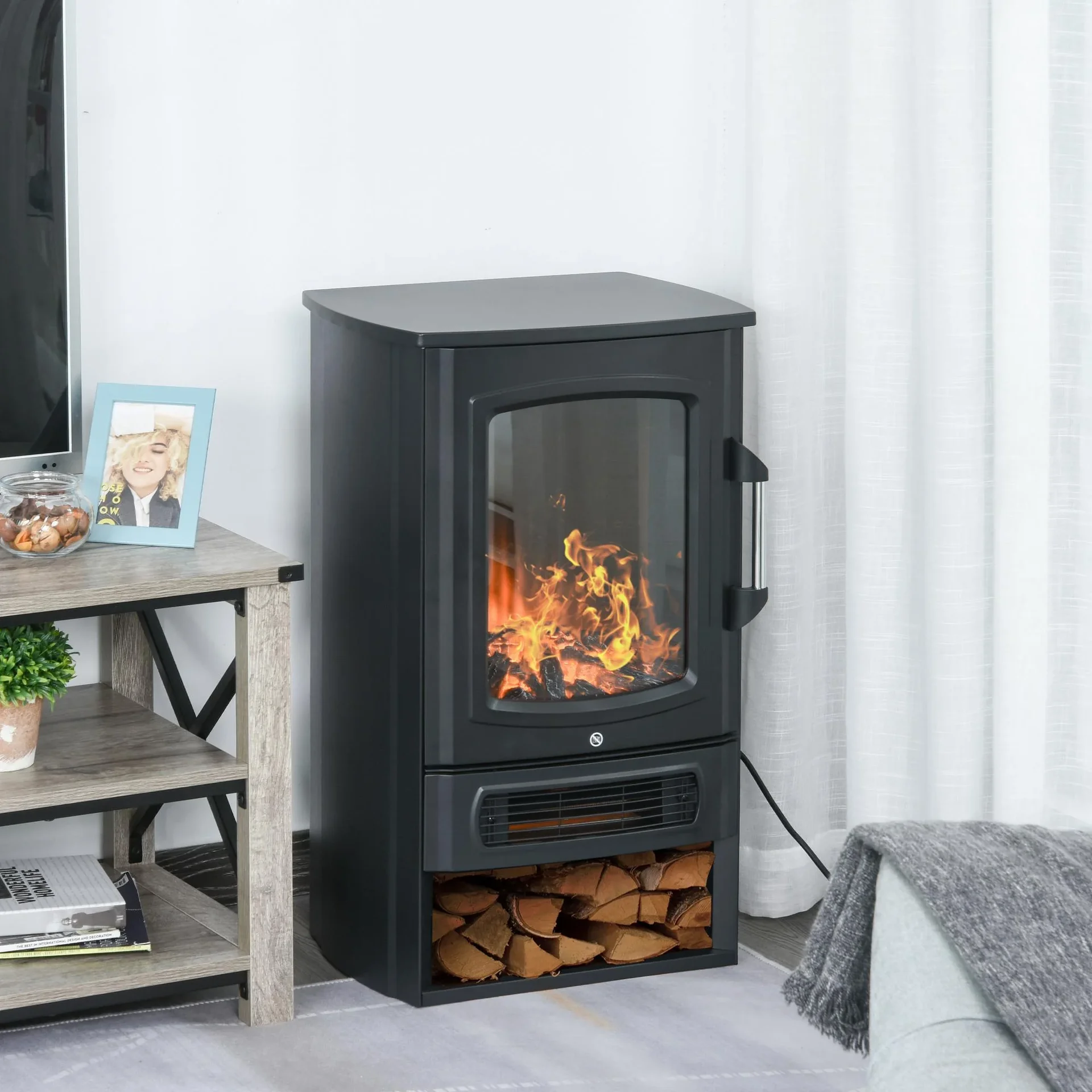 Elektrisches Feuer 1000 W/2000 W mit Flammeneffekt Thermostat 20-25 qm Schwarz - 0