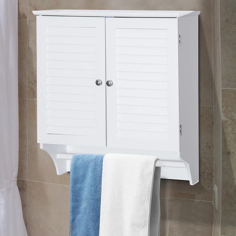 Wandschrank Hängeschrank Küchenschrank Mehrzweckschrank Lamellentüren Holz Weiß 60 x 22,5 x 64 cm - 0