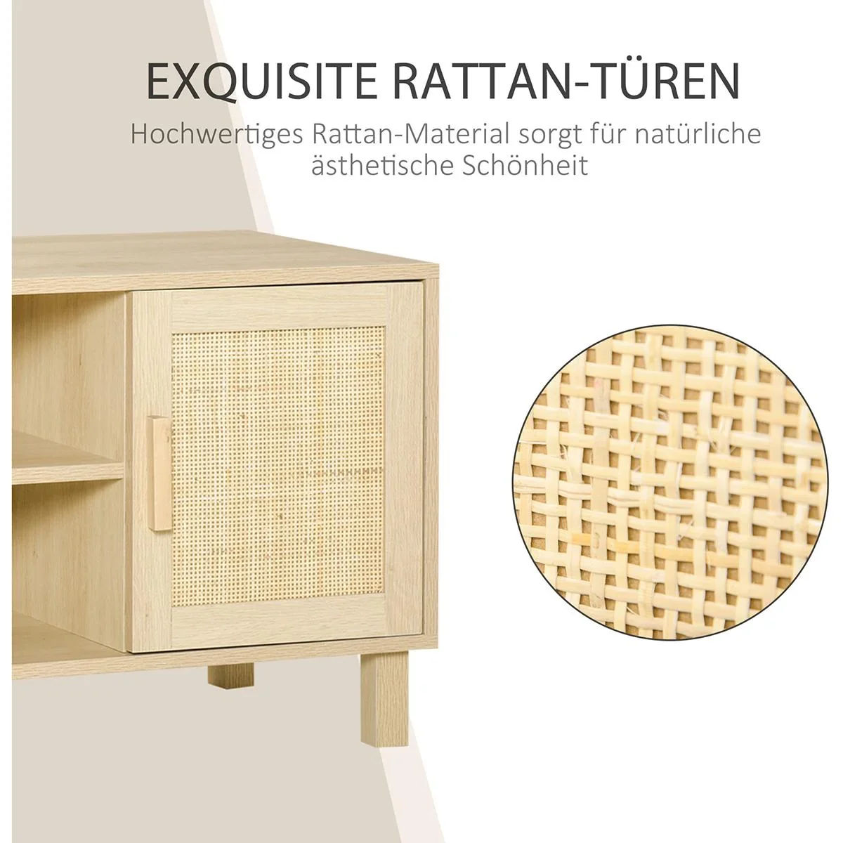 Fernsehschrank mit Rattanoptik natur - 1