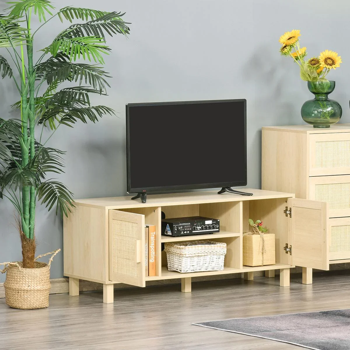 Fernsehschrank mit Rattanoptik natur - 4