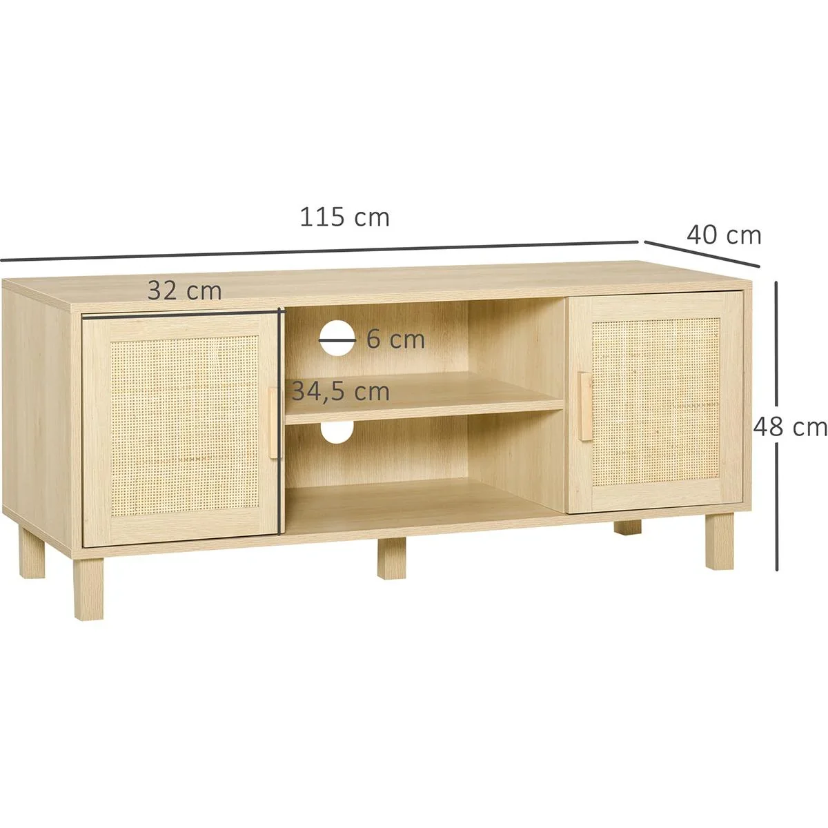 Fernsehschrank mit Rattanoptik natur - 8