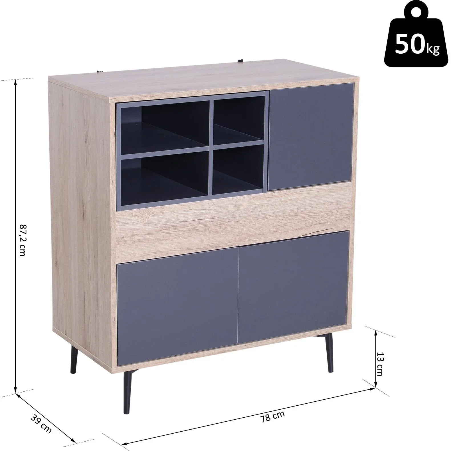 Mehrzweckschrank Kommode Sideboard Konsole Flur ausziehbar Ablagefach 78 x 39 x 87,2 cm - 0
