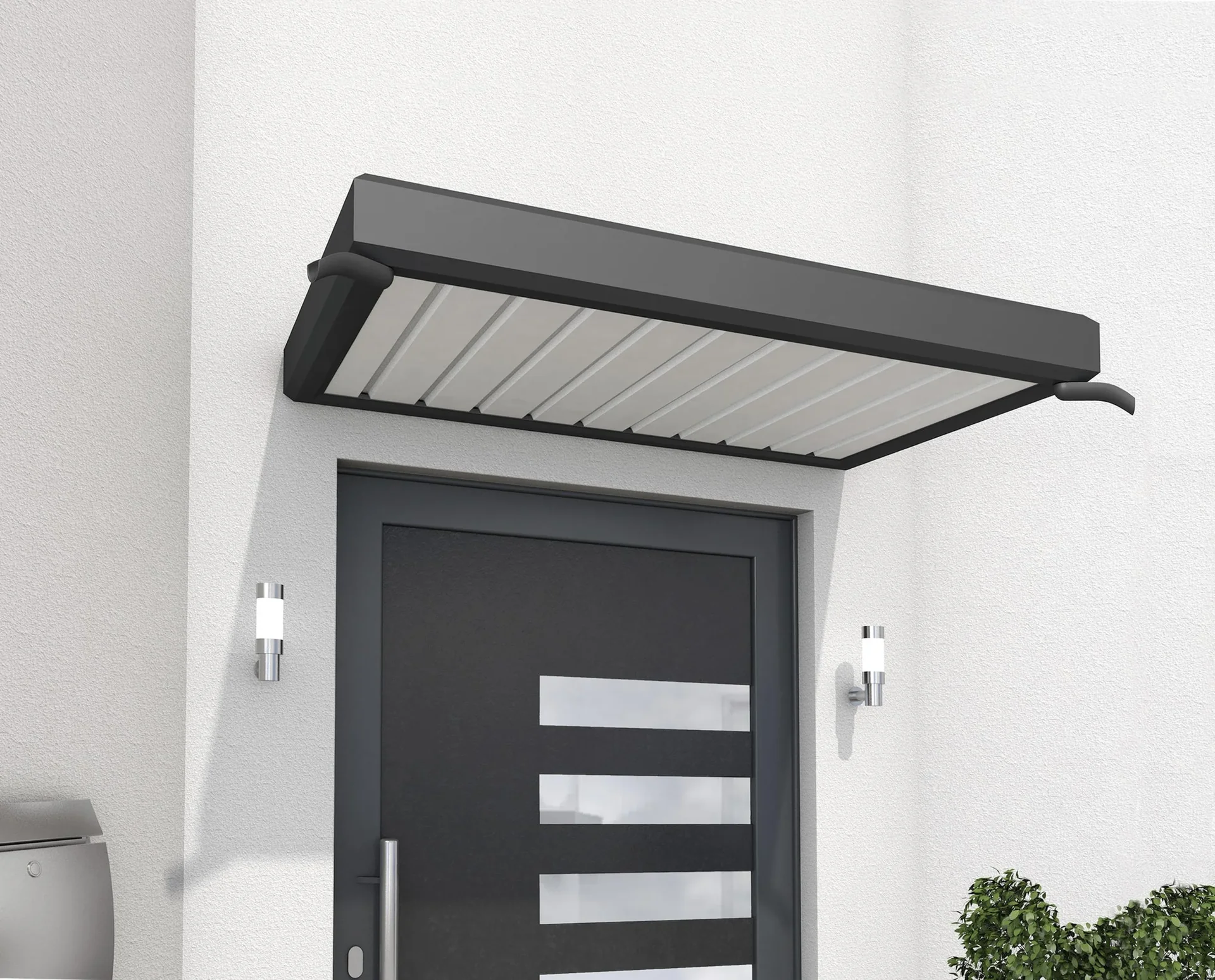 Rechteckvordach Typ NM 150, 150 x 90 x 14 cm, Rahmen Anthrazit, Abdeckung Weiß - 0