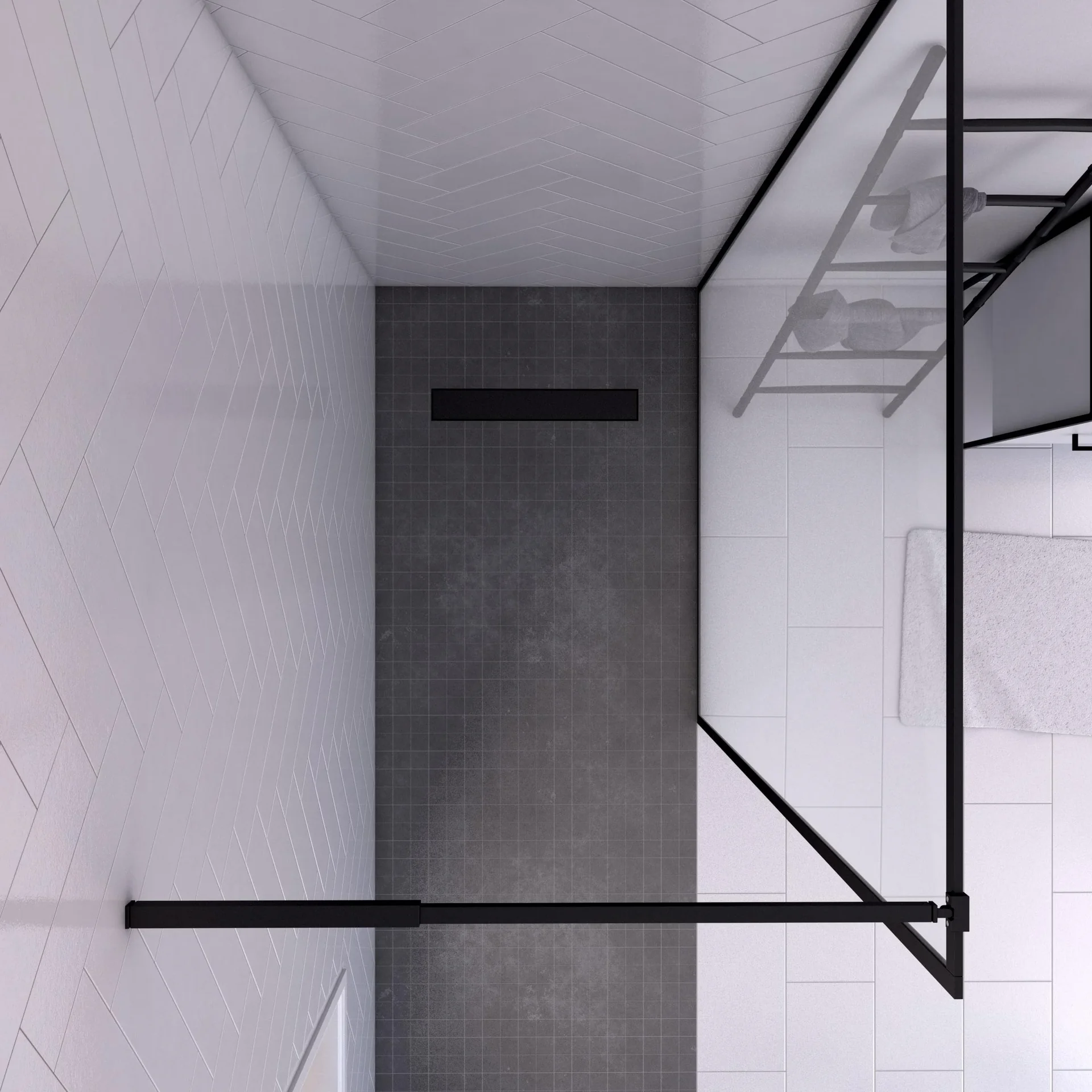 Walk-IN Glas-Duschwand 90 x 200 cm, Duschabtrennung mit barrierefreiem Einstieg inklusive Halterungsstange, matt schwarz - 2