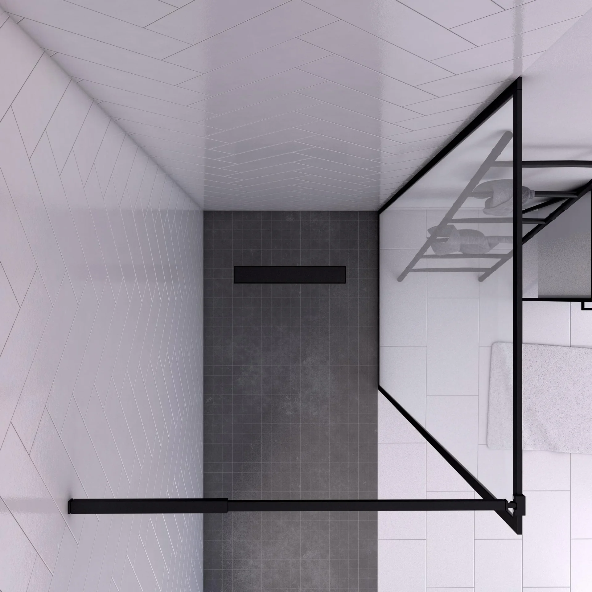 Walk-IN Glas-Duschwand 90 x 200 cm, Duschabtrennung mit barrierefreiem Einstieg inklusive Halterungsstange, matt schwarz - 7