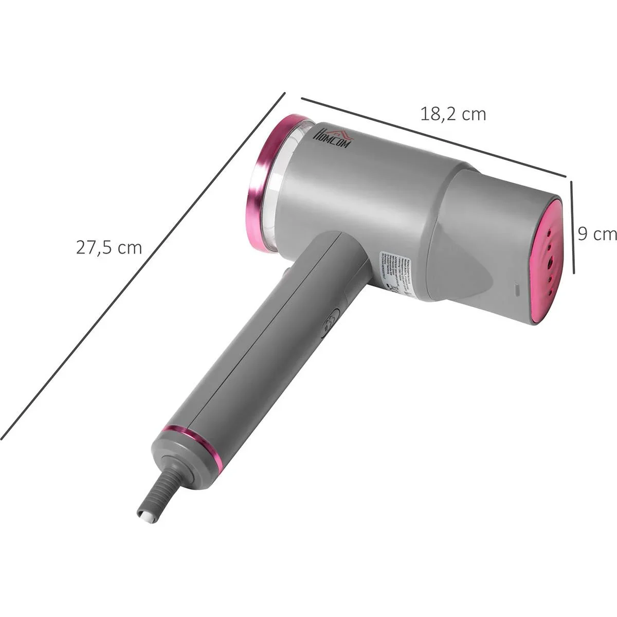 Zusammenklappbarer Wäschedampfer 2 Positionen und 160 ml Wassertank 1520 W Aluminium Kunststoff grau+rose 27,5 x 18,2 x - 0