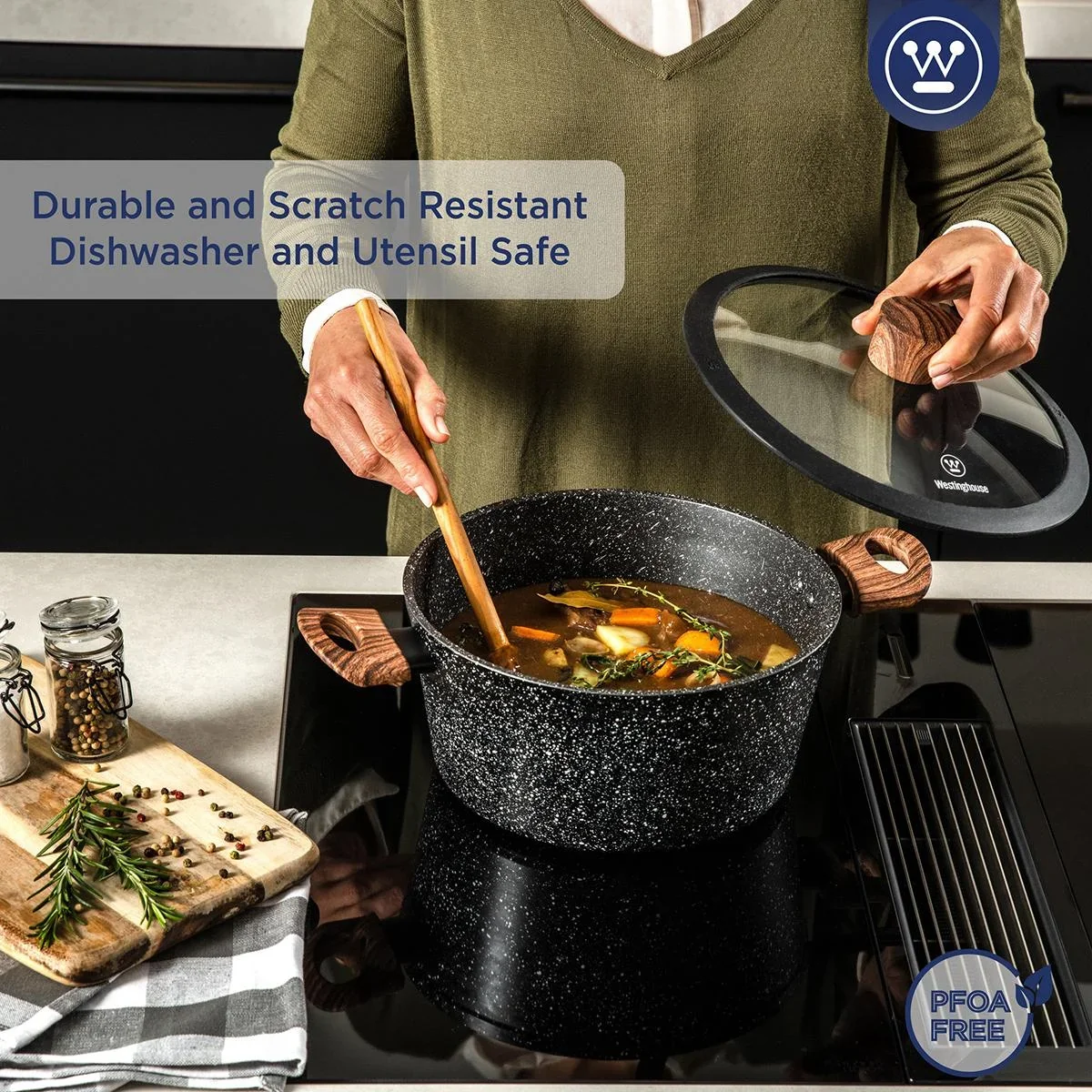 Schwarzer Marmor Holz Bratpfanne Ø28 cm (14.5") - 2