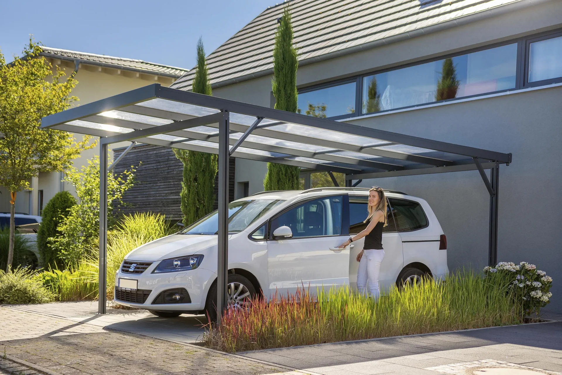 Carport Premium, anthrazit, 3094 x 5620 mm - Polycarbonat Stegplatten 16 mm, klar - 0