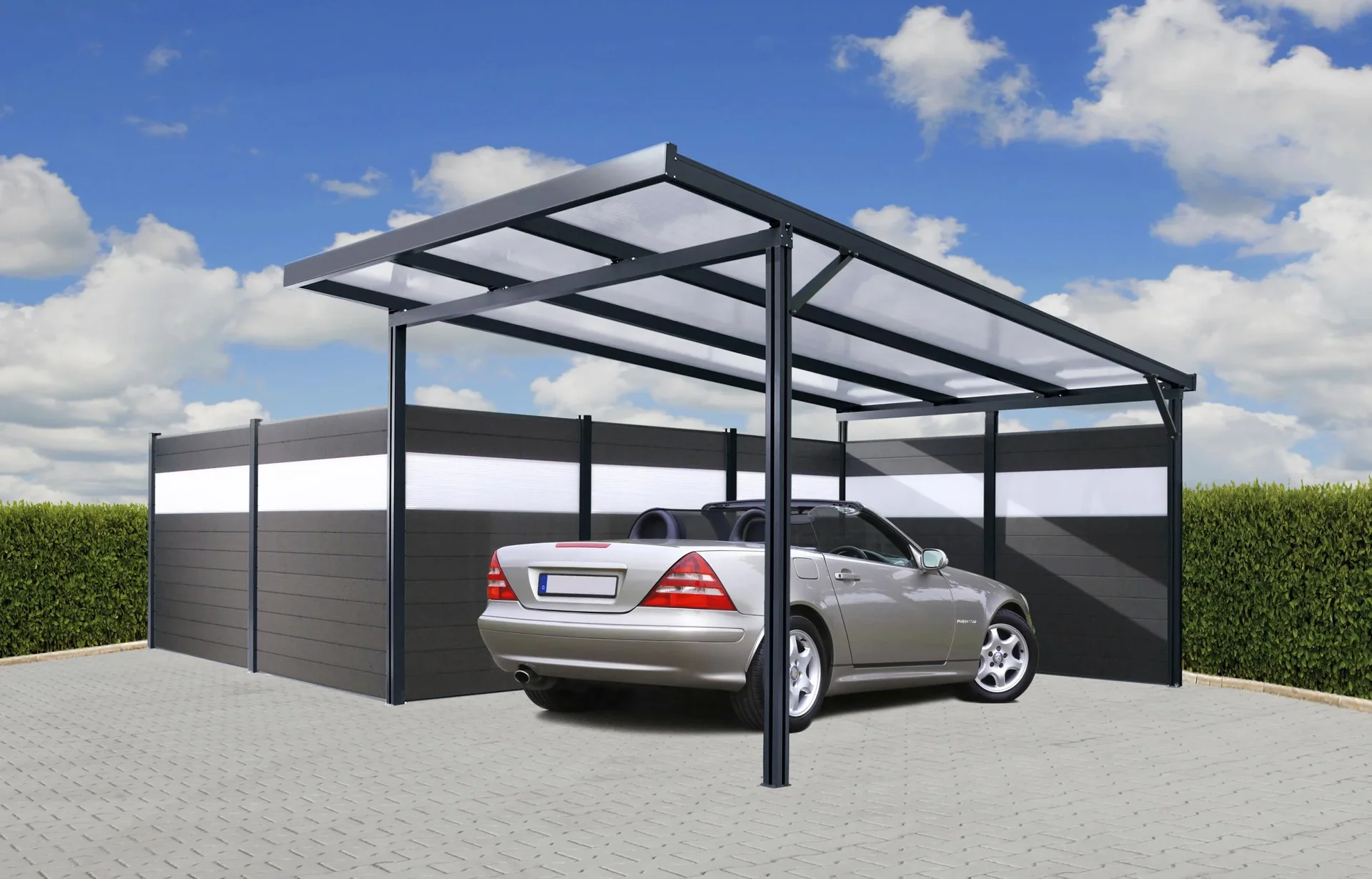 Carport Premium, anthrazit, 3094 x 5620 mm - Polycarbonat Stegplatten 16 mm, klar - 2