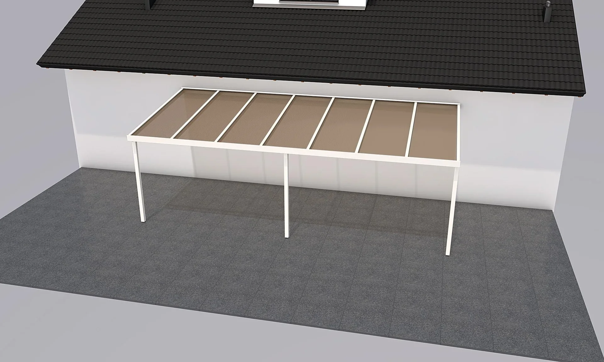Terrassendach Premium, weiß, 7120 x 3060 mm - Polycarbonat Stegplatten 16 mm, bronze - 0