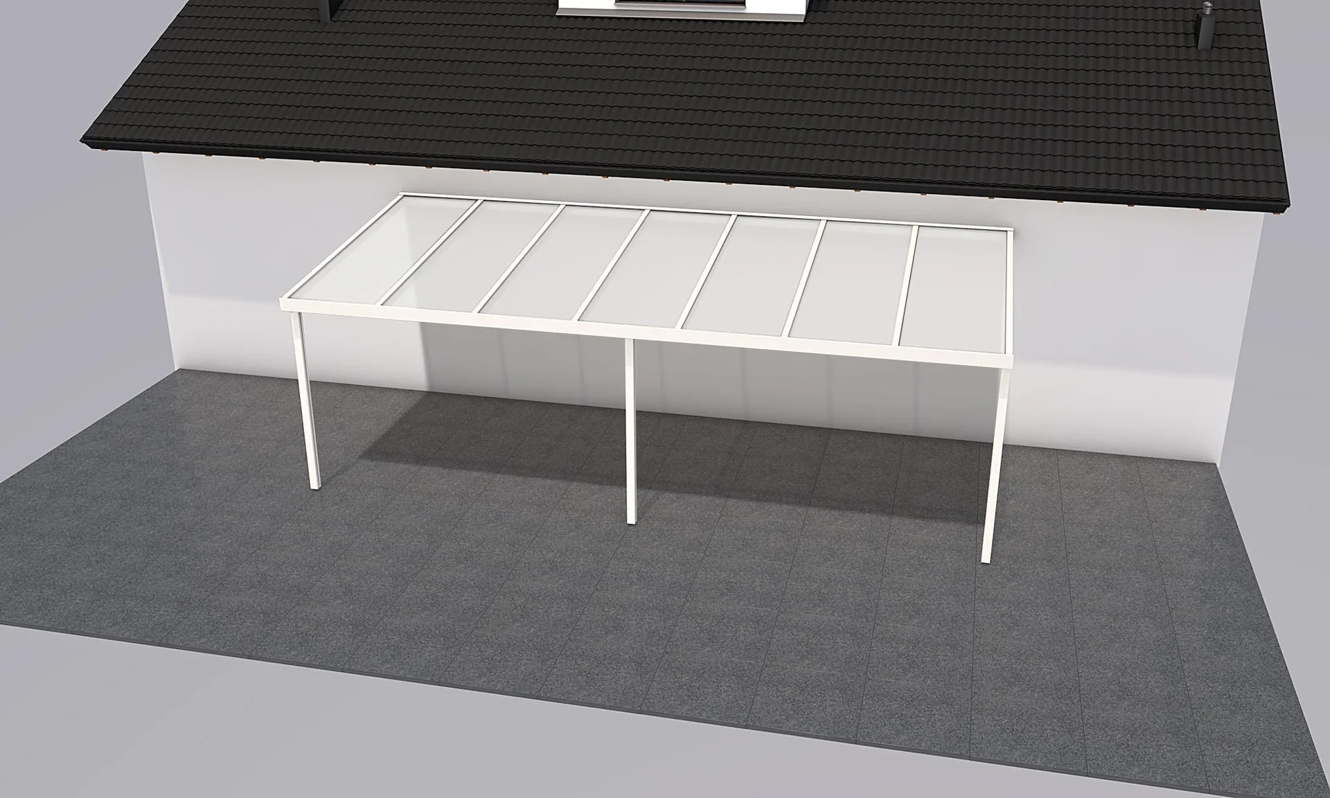 Terrassendach Premium, weiß, 7120 x 3060 mm - Polycarbonat Stegplatten 16 mm, opal - 0