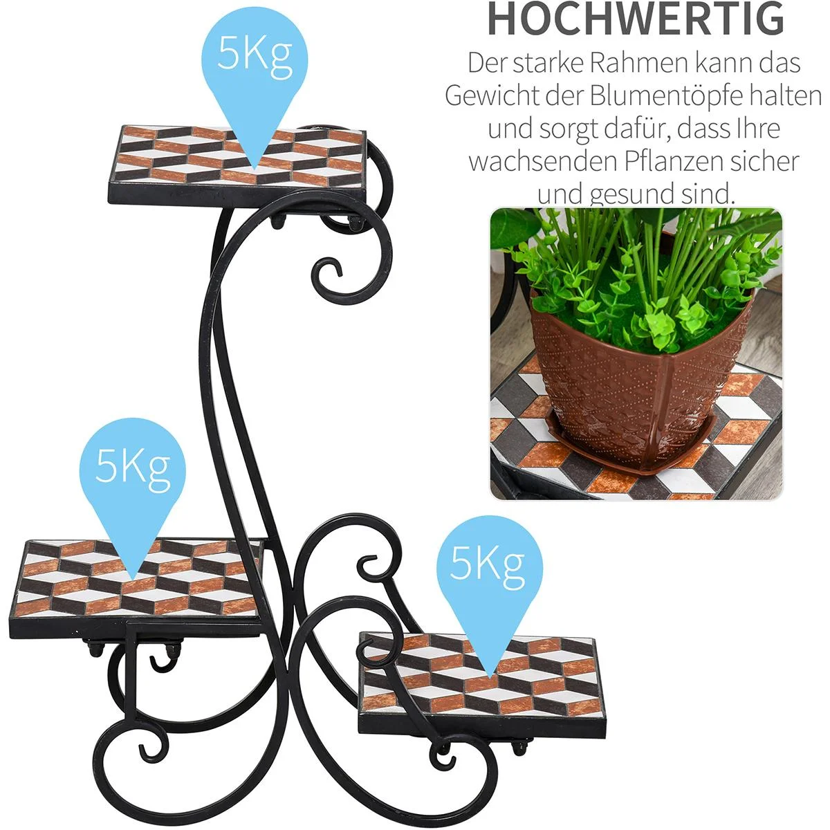 Blumenständer mit Mosaikfliesen bunt - 4