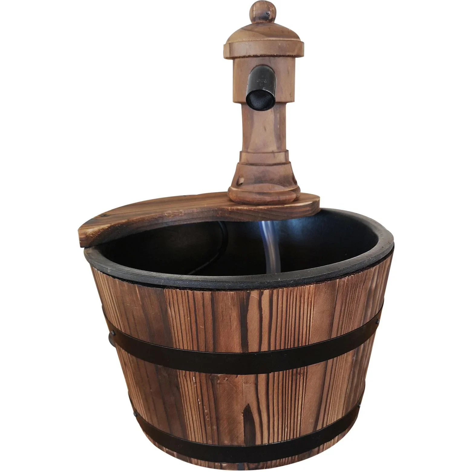 Gartenbrunnen Springbrunnen Zierbrunnen Fassbrunnen Wasserfall Holzfass Tannenholz + Metall Naturholz ?27 x 37 cm - 4