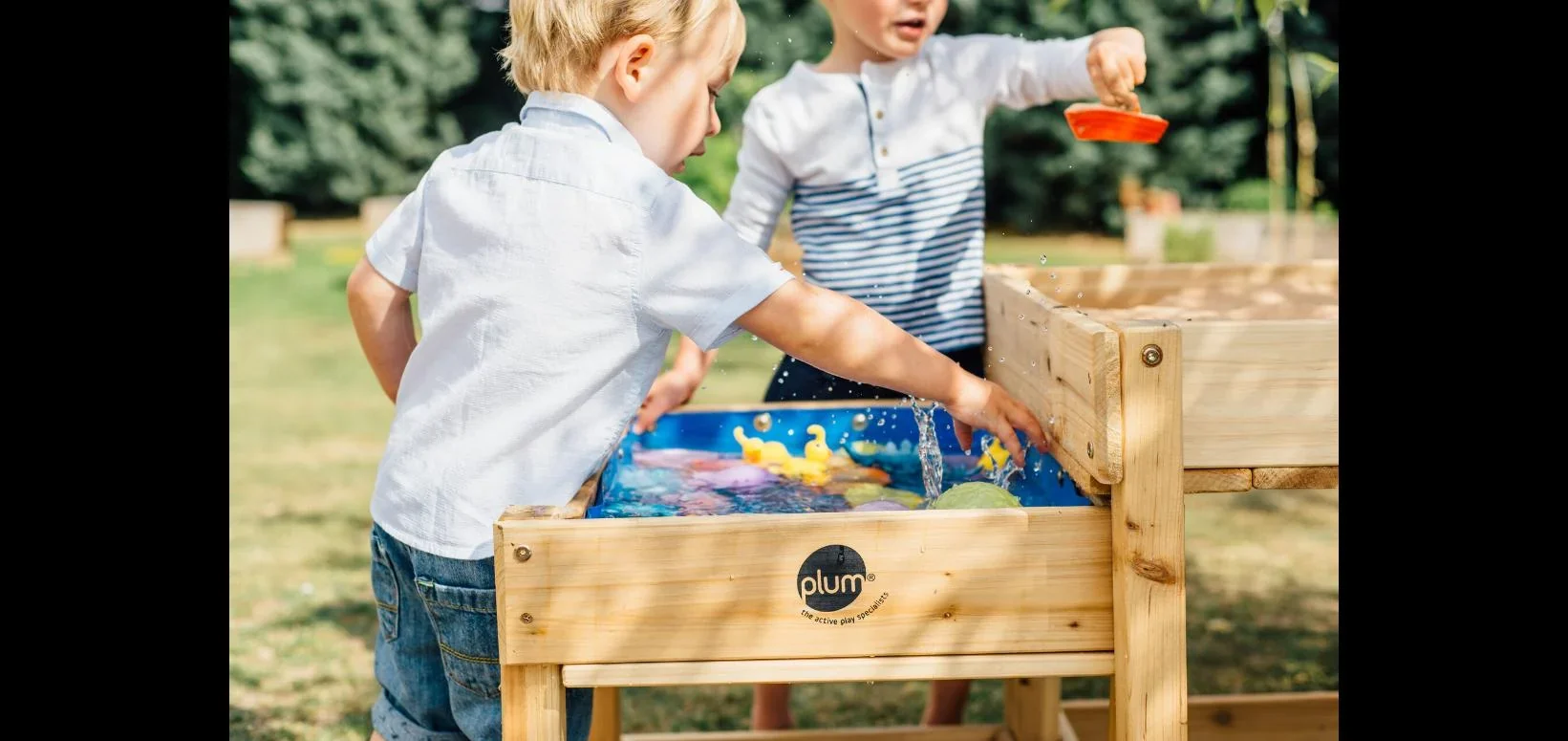 Sand- und Wassertisch Sandy Bay, Outdoor-Spieltisch für Kinder aus Holz, 2er Set, natur - 2