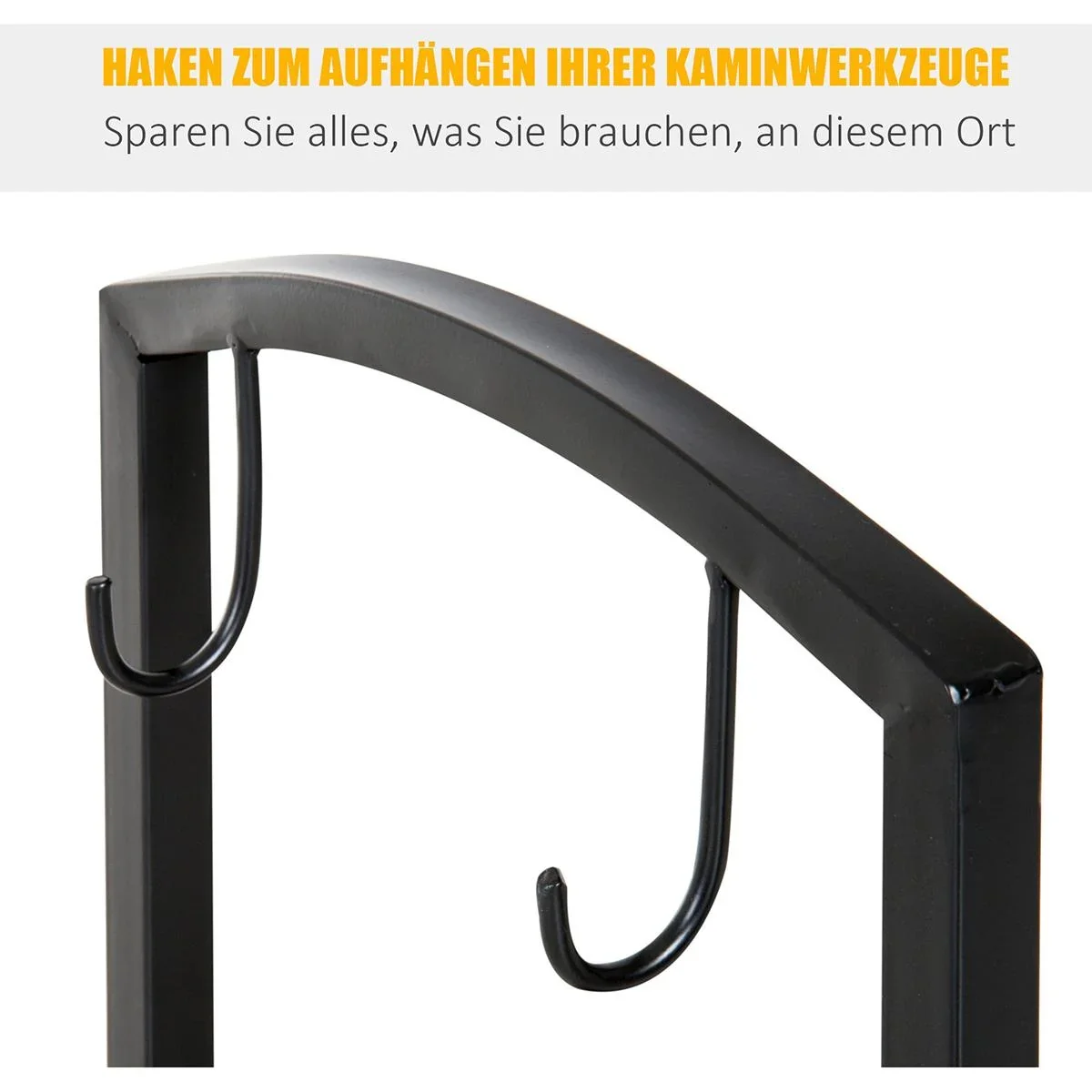 Kaminholzständer mit Kaminbesteck schwarz - 3