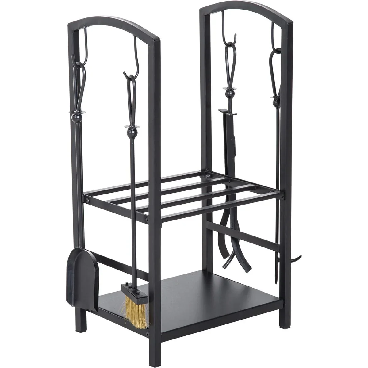 Kaminholzständer mit Kaminbesteck schwarz - 4