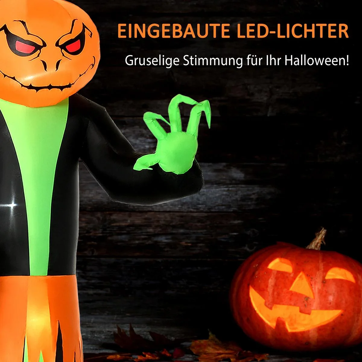 Aufblasbar Kürbis Halloween Dekoration Selbstaufblasend Gespenst mit LED Polyester Grün+schwarz 100 x 96 x 270 cm - 4