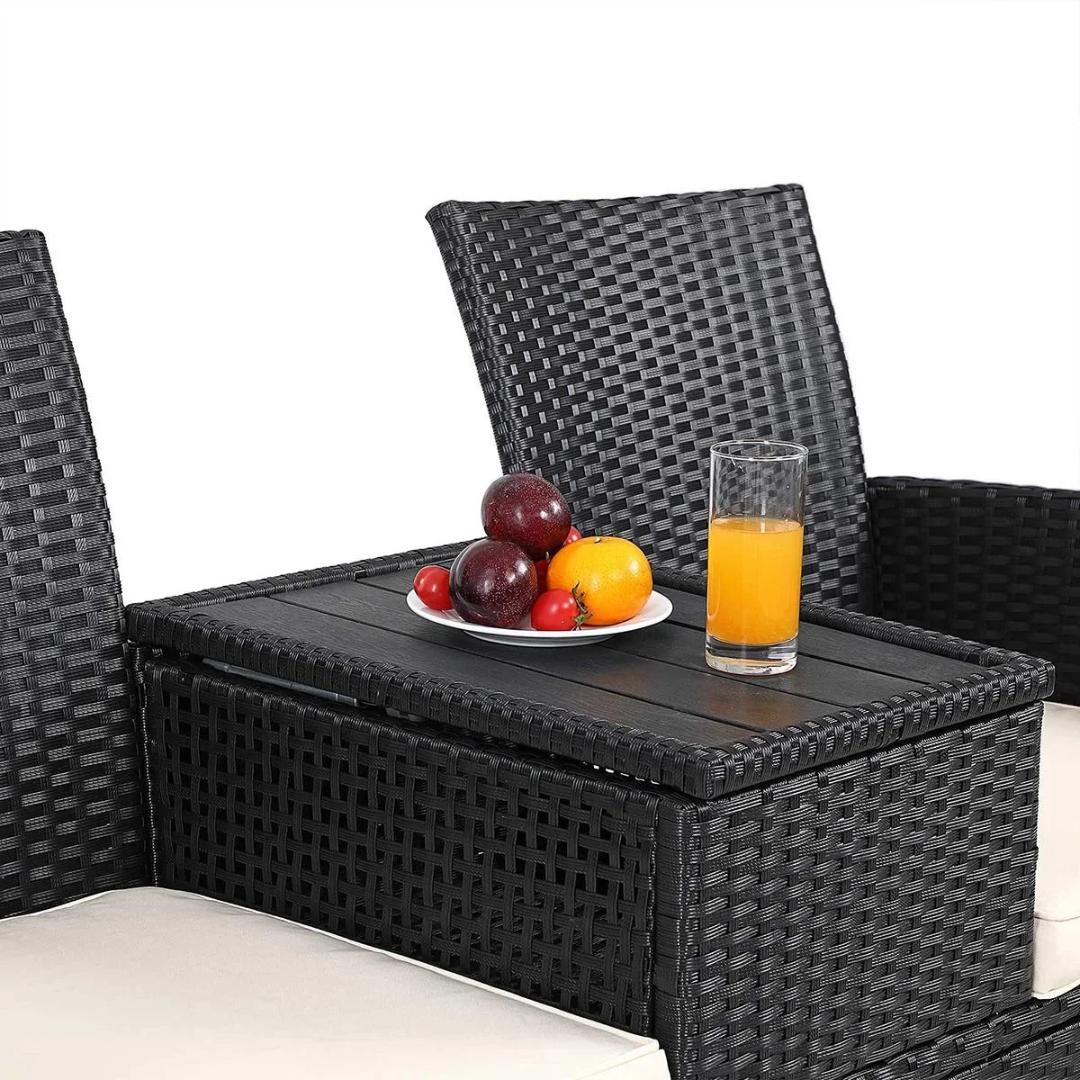 Gartenbank Polyrattan Love Bench mit Box, 143x64x87cm, 3 Stück, schwarz - 0