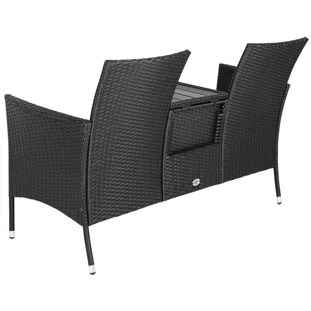 Gartenbank Polyrattan Love Bench mit Box, 143x64x87cm, 3 Stück, schwarz - 1