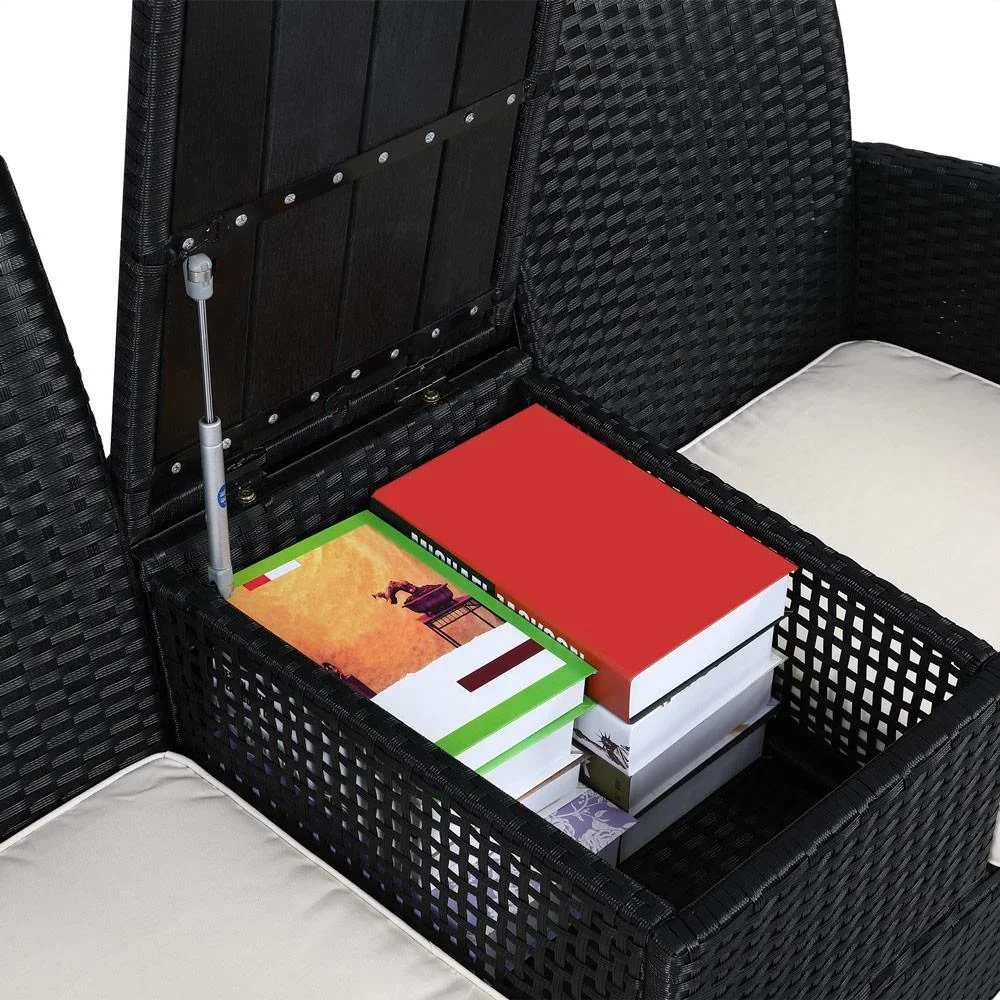 Gartenbank Polyrattan Love Bench mit Box, 143x64x87cm, 3 Stück, schwarz - 2