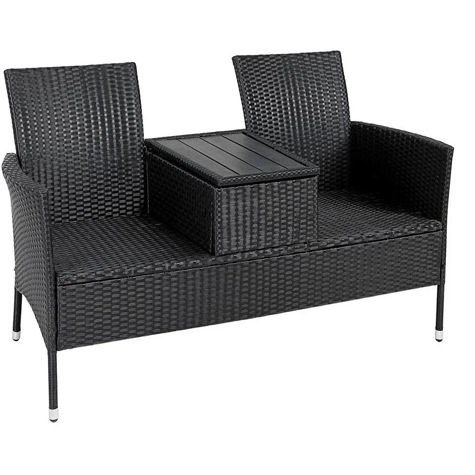 Gartenbank Polyrattan Love Bench mit Box, 143x64x87cm, 3 Stück, schwarz - 6