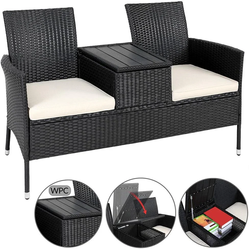 Gartenbank Polyrattan Love Bench mit Box, 143x64x87cm, 3 Stück, schwarz - 8