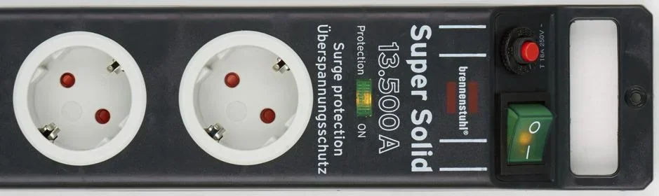 Steckdosenleiste Super-Solid 5-fach mit 13500 A Überspannungsschutz, schwarz/grau - 1