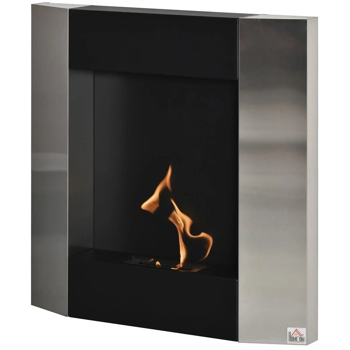 Ethanol-Kamin Bio-Ethanol-Brenner 1800W 0,7L 1 Std. Brenndauer kein Rauch wandmontiert Stahl Rostfreier Stahl Silber+Sch - 1
