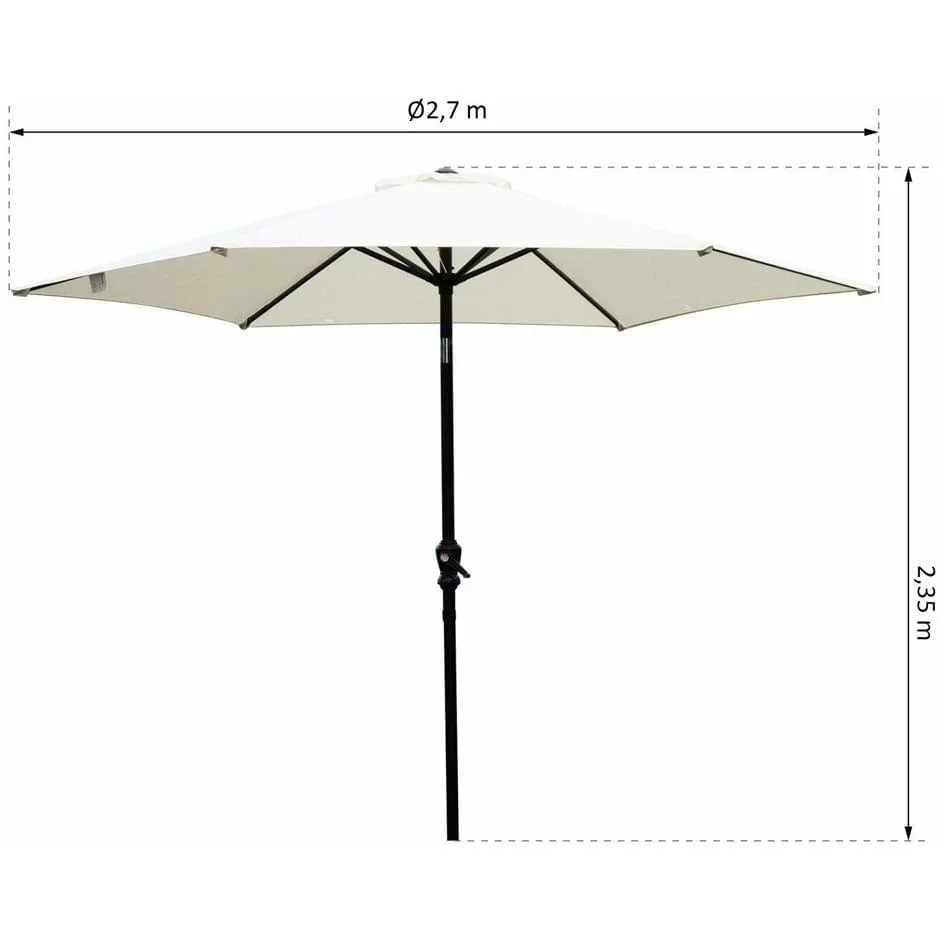 Knickschirm Sonnenschirm Gartenschirm mit Handkurbel Alu 180/? Polyester Cremeweiß Ø2,7 x 2,35 m - 0
