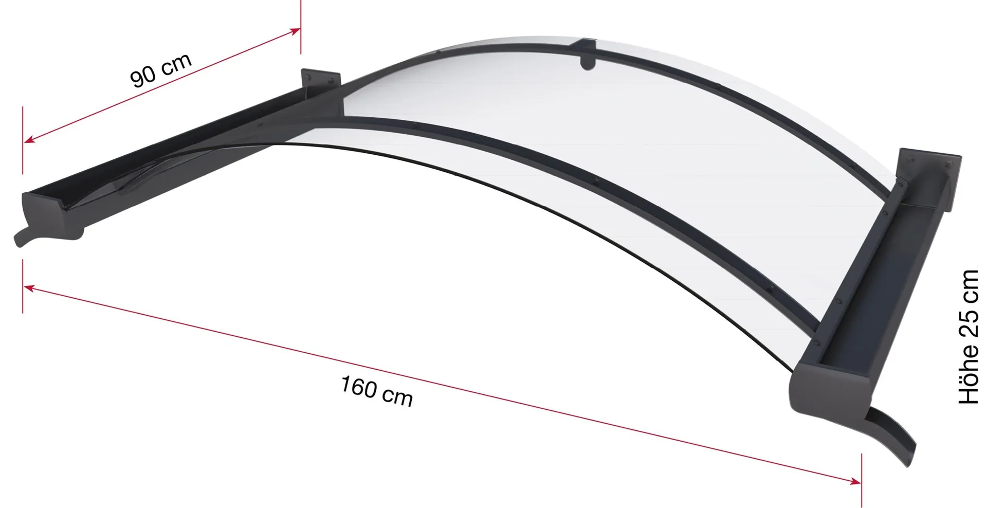 Bogenvordach Typ BV/B 160, 160 x 90 x 25 cm, Anthrazit, 4 mm klar - 5