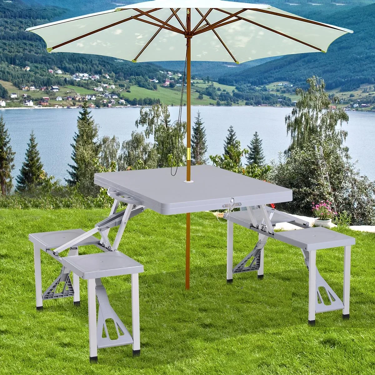 Picknicktisch mit 4 Stühle grau - 0