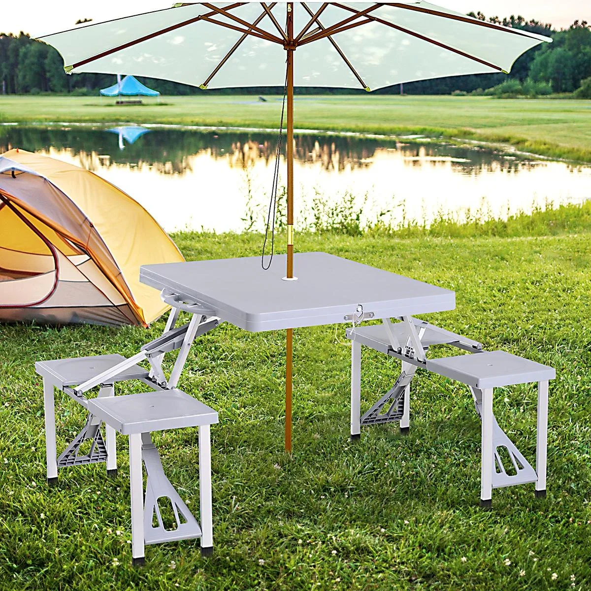 Picknicktisch mit 4 Stühle grau - 1