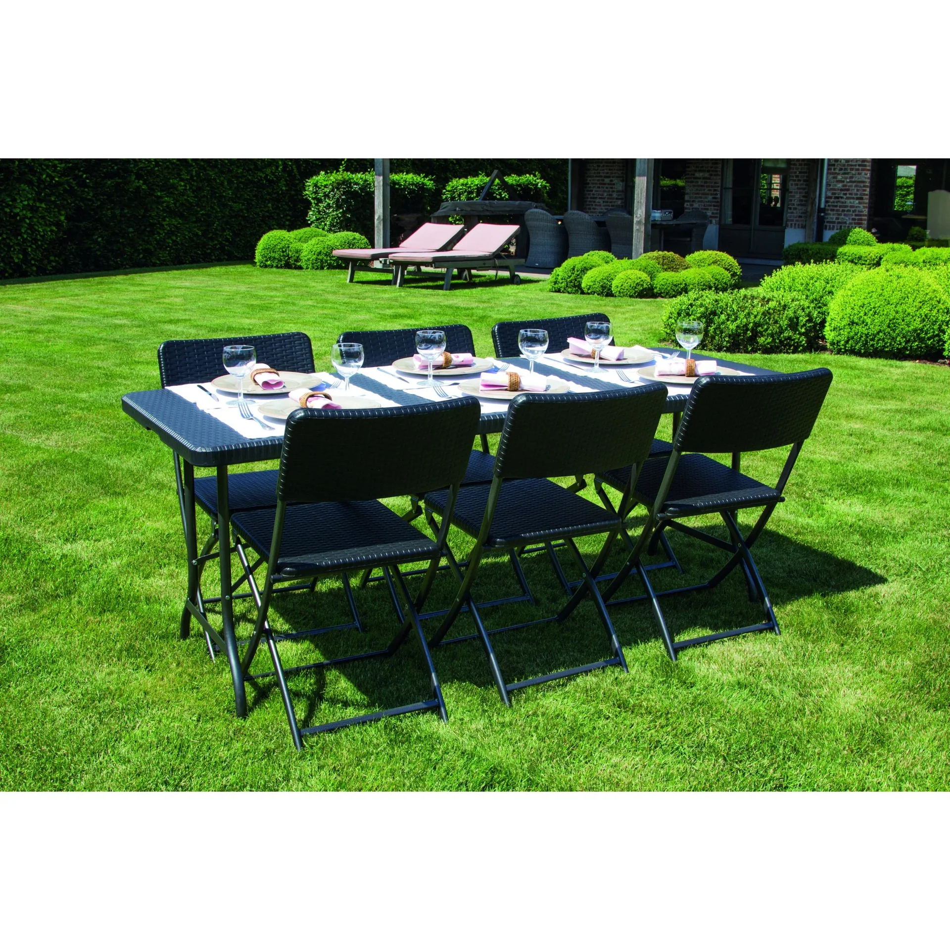 klapptisch - in rattan-optik - 180 x 75 x 74 cm - 1
