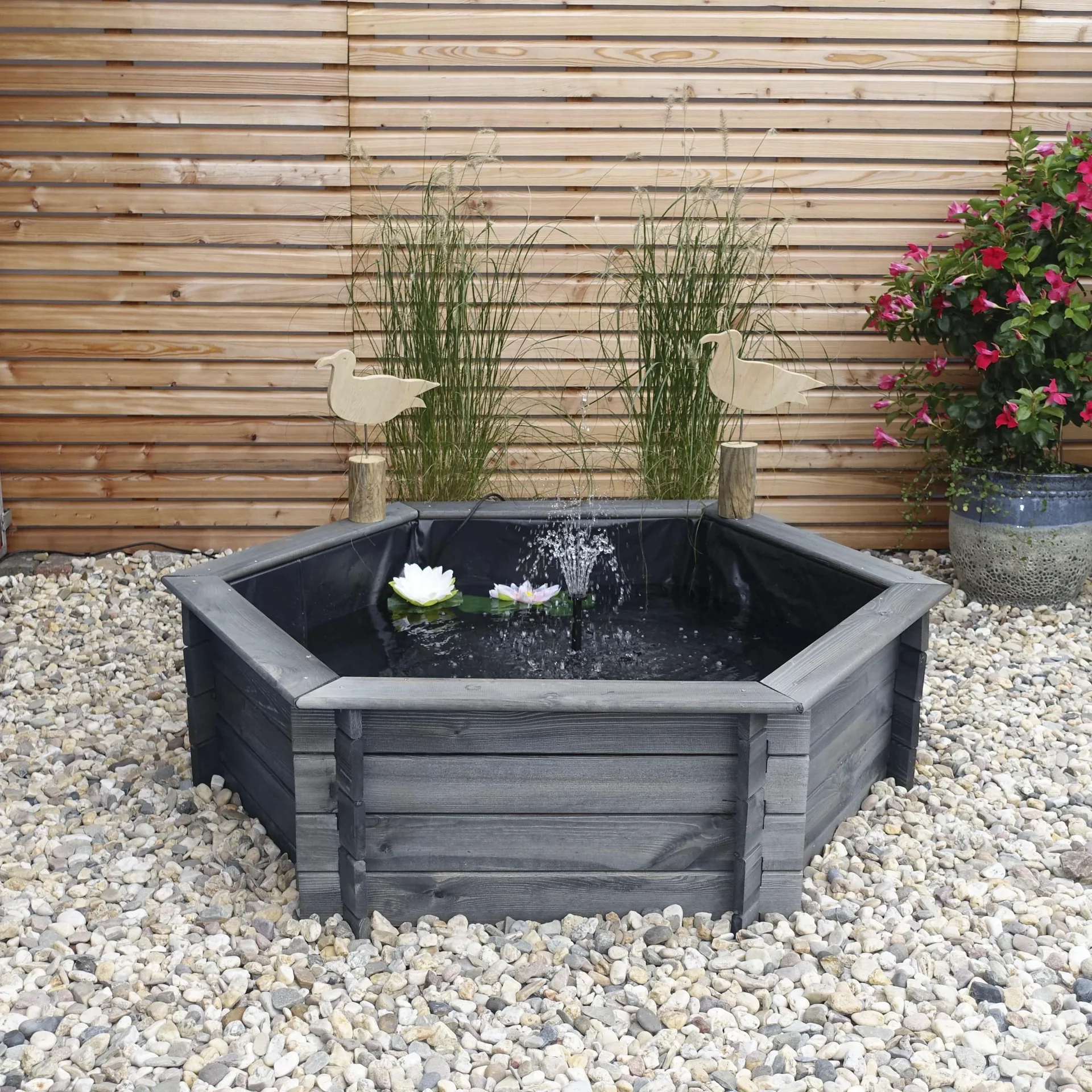 Sechseck-Hochteich 100 cm Solar, grau - 1