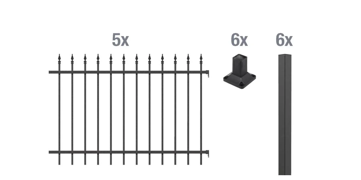 Zaunkomplettset Chaussee zum Aufschrauben, matt-schwarz, Höhe 100,0 cm, Länge 10 m - 0