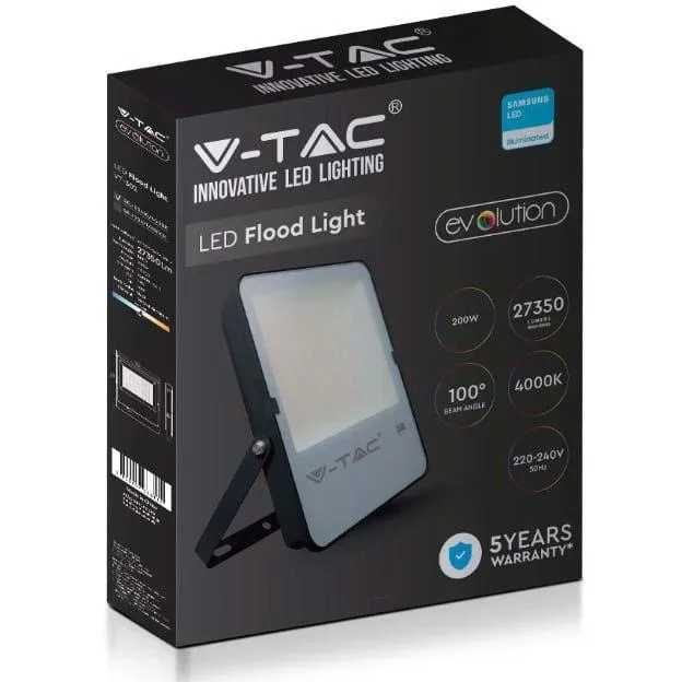 VT-302 LED-Flutlicht - 200 W - 27350 Lm - 4000K - schwarz - Extra sparsam - 6