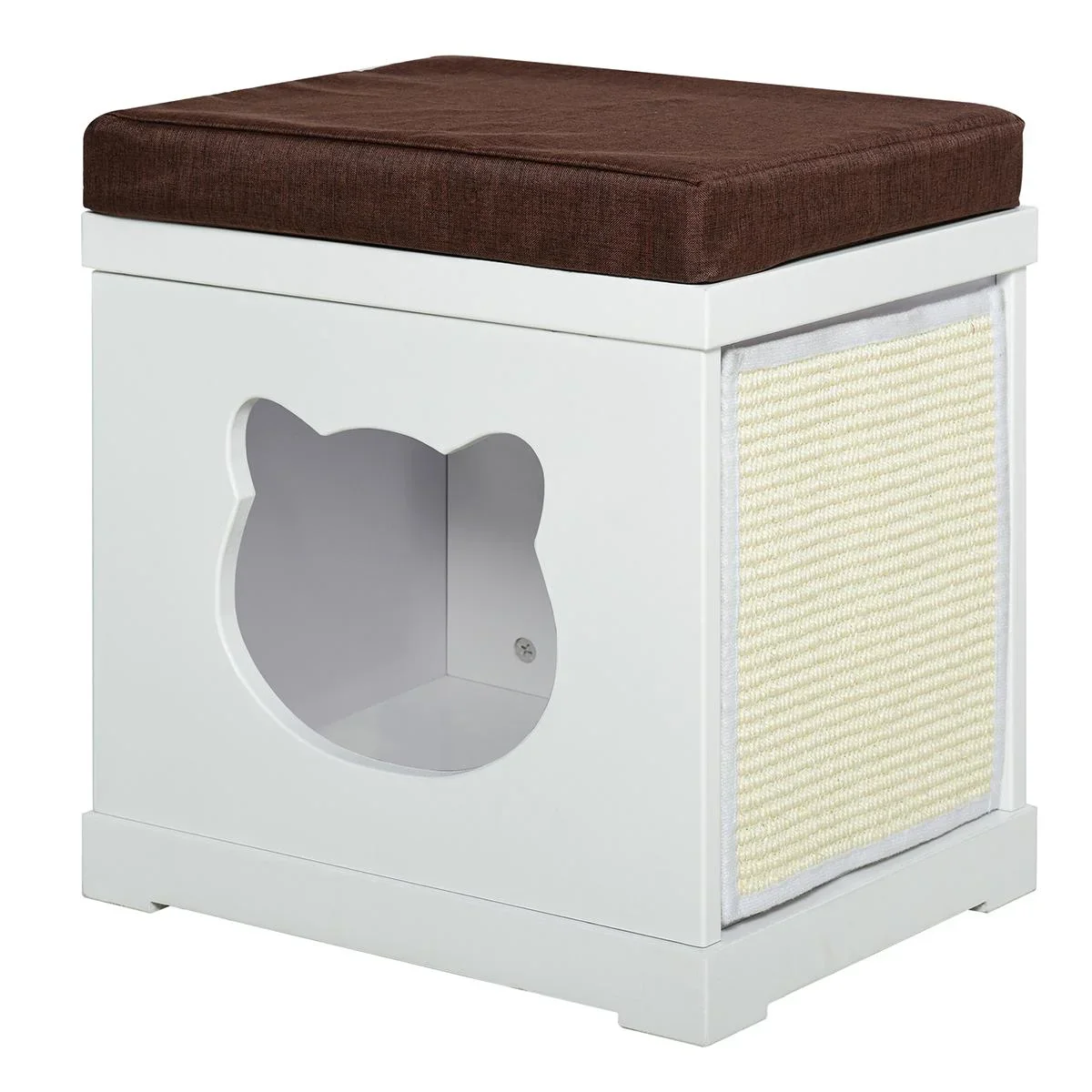 Katzenhaus Sitzhocker Hocker 2 In 1 Katzenhöhle Katzenwohnung MDF Weiß 41 x 30 x 36 cm - 0