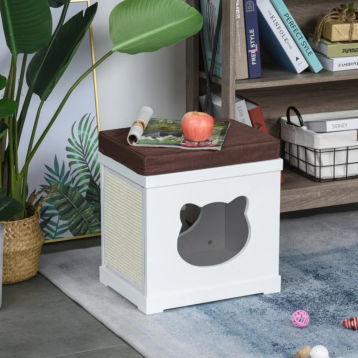 Katzenhaus Sitzhocker Hocker 2 In 1 Katzenhöhle Katzenwohnung MDF Weiß 41 x 30 x 36 cm - 1