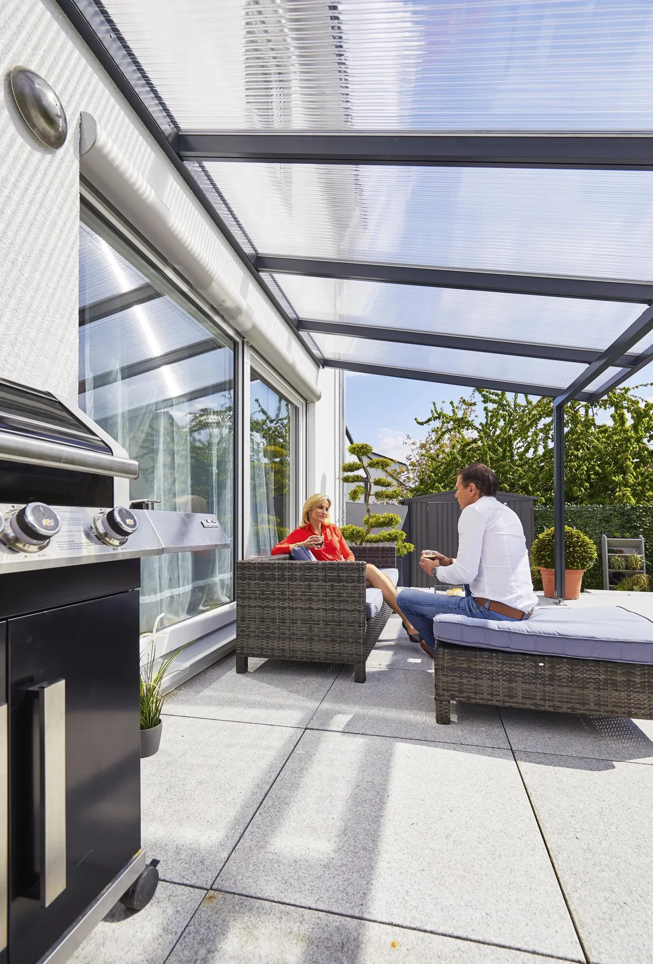 Terrassendach Premium, anthrazit, 3094 x 3060 mm - Acryl Stegplatten 16mm, klar - 0