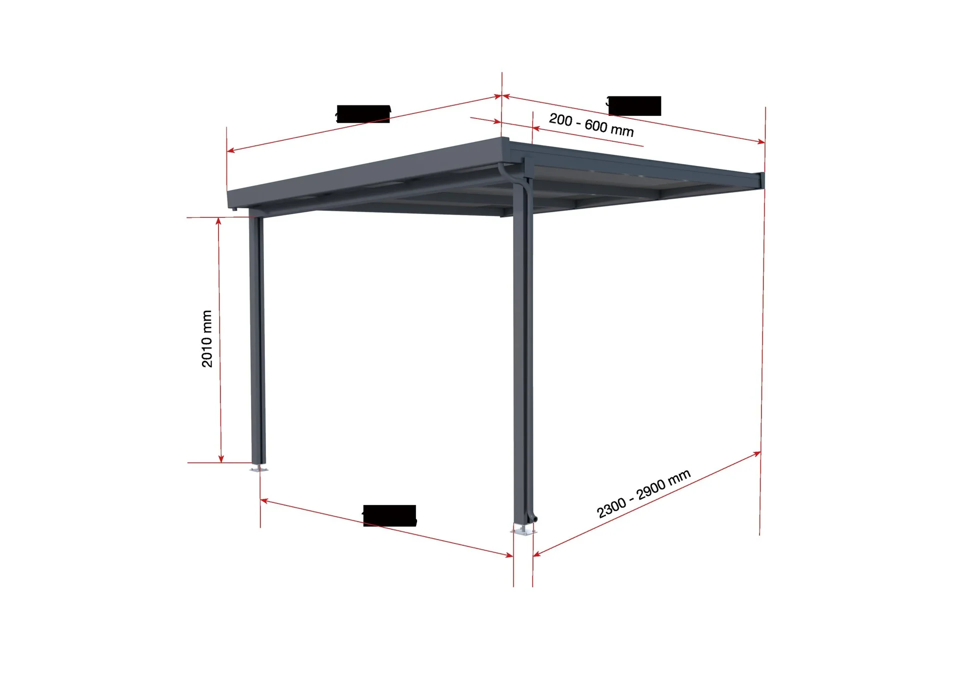 Terrassendach Premium, anthrazit, 3094 x 3060 mm - Acryl Stegplatten 16mm, klar - 2