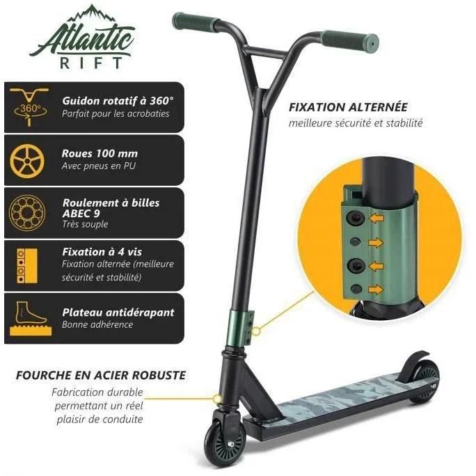 Army Basic Freestyle Scooter - 100mm - 100 kg max - Fußbremse - schwarz - 0