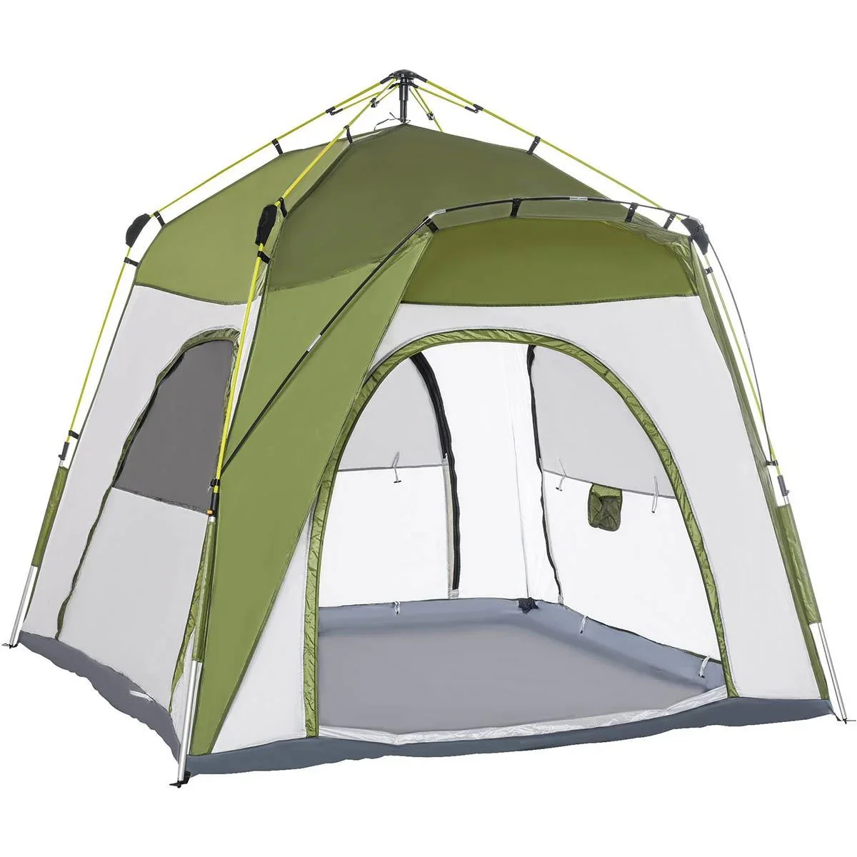 Campingzelt 4 Personen - mit Netz - 190T PU 1000mm - Grün/Grau - 240 x 240 x 195 cm - 0
