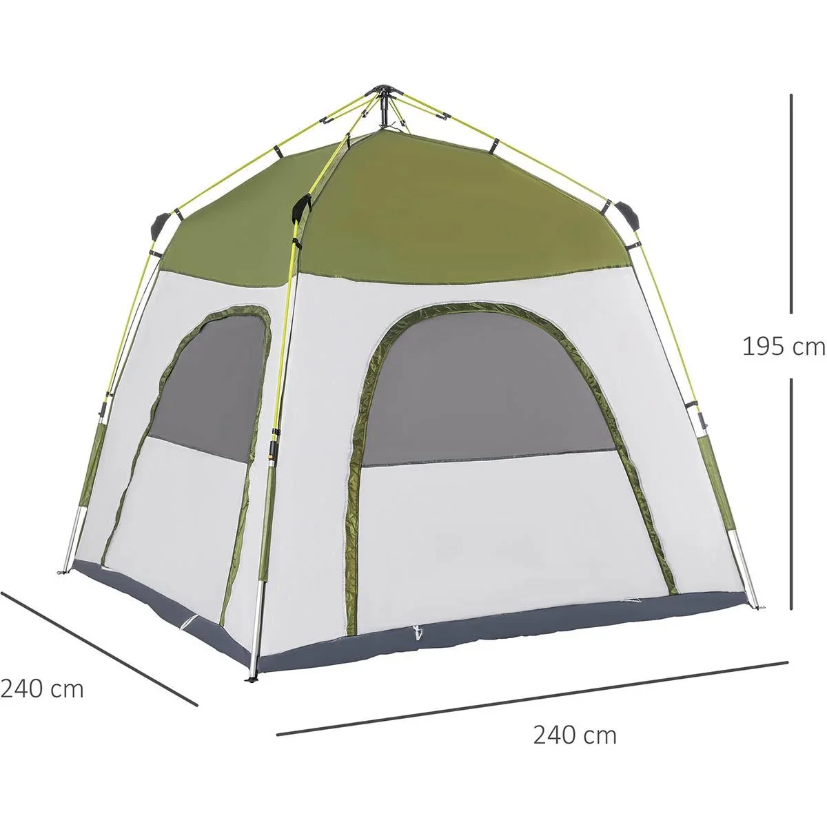 Campingzelt 4 Personen - mit Netz - 190T PU 1000mm - Grün/Grau - 240 x 240 x 195 cm - 2