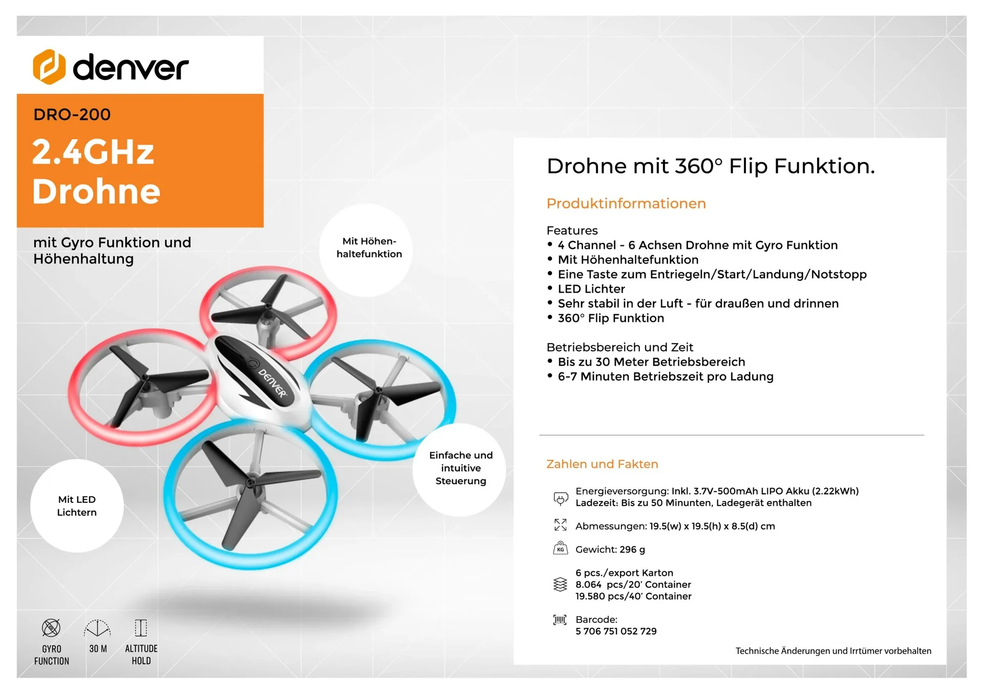 Drohne 17 cm, 4 Kanal mit Gyroskop und LED Licht - 1