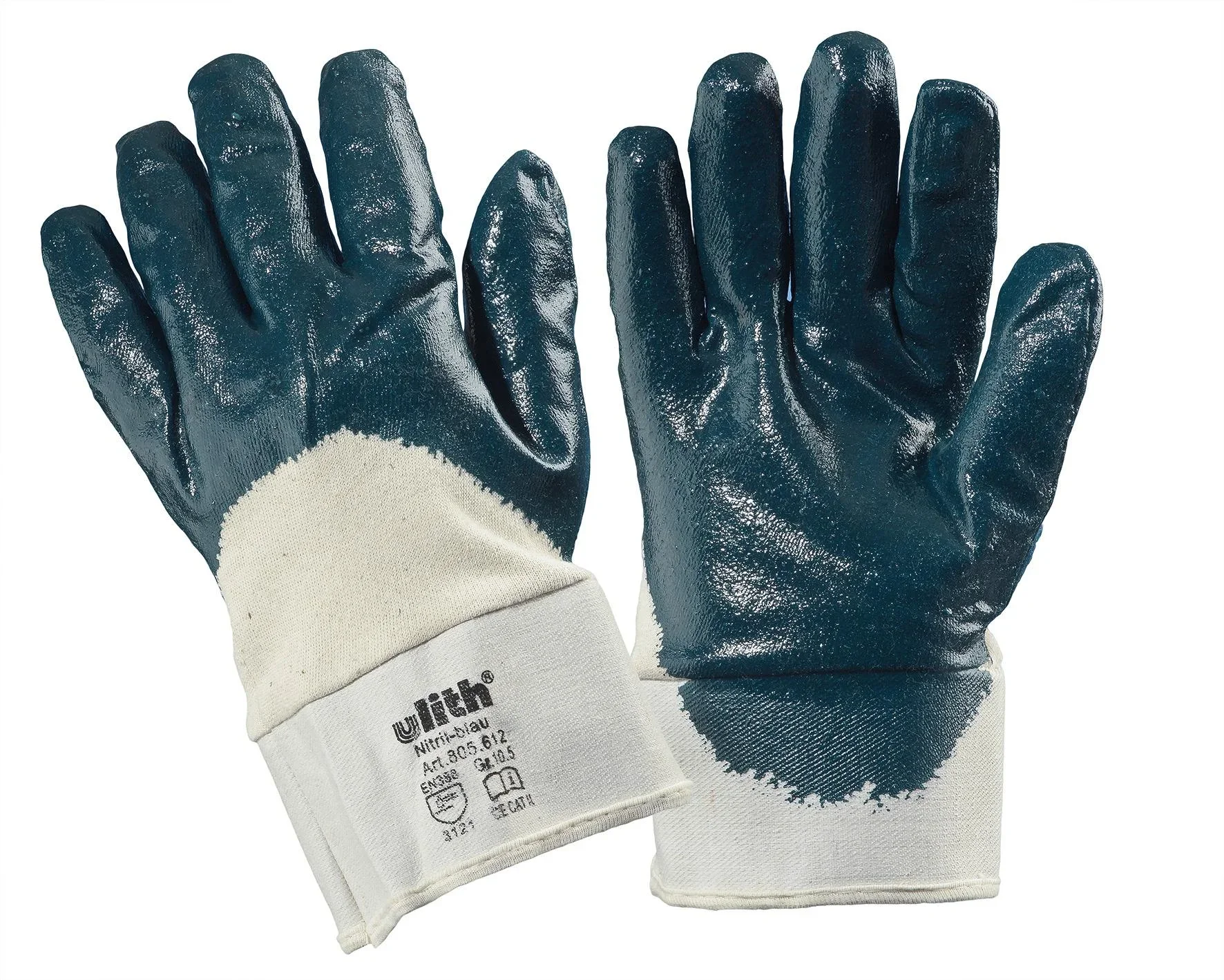 Baumwoll-Arbeitshandschuhe mit blauer Nitril-Beschichtung Gr. 10,5, 5 Paar - 0